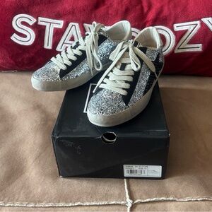 NIB ShunShop Silver Glitter Sneakers with Black Accents
